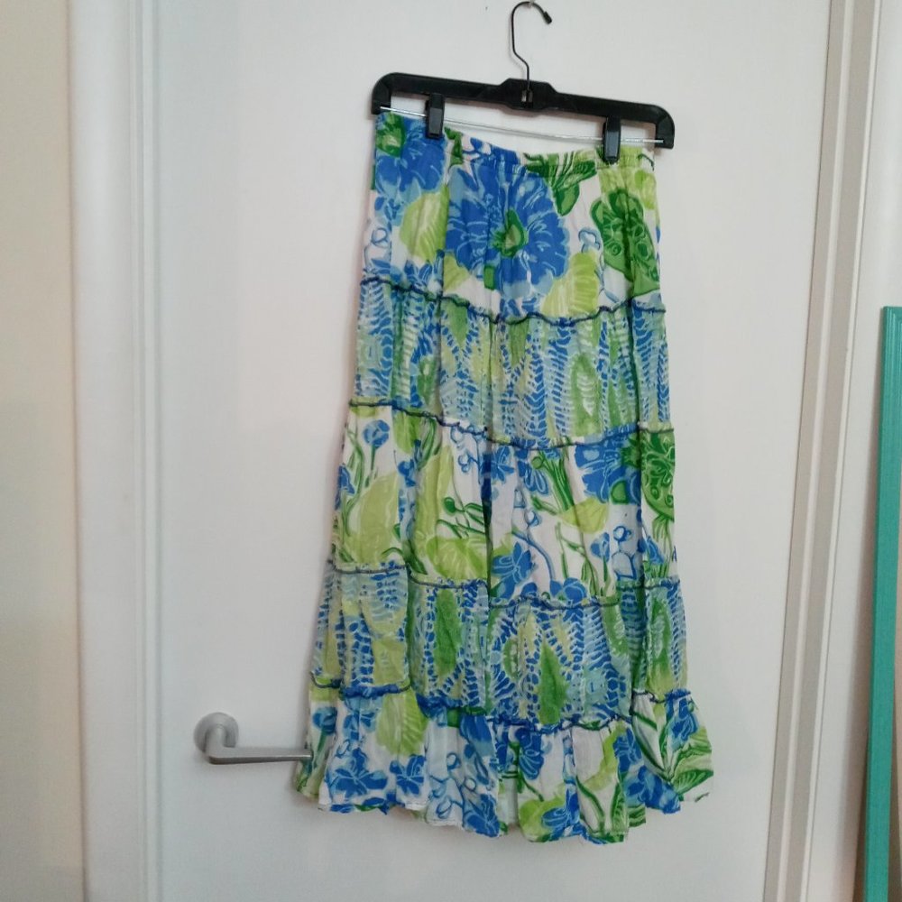 Choices Women's Boho Gathered Tropical Skirt. M 100% Cotton ( FR my Hippie Boho)